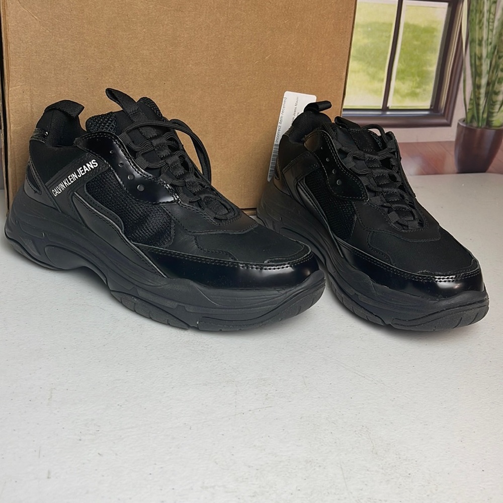 Calvin Klein Maya Chunky Trainers In Black Leather